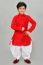 Cotton Embroidered Kurta with Patiyala Set for Boys 