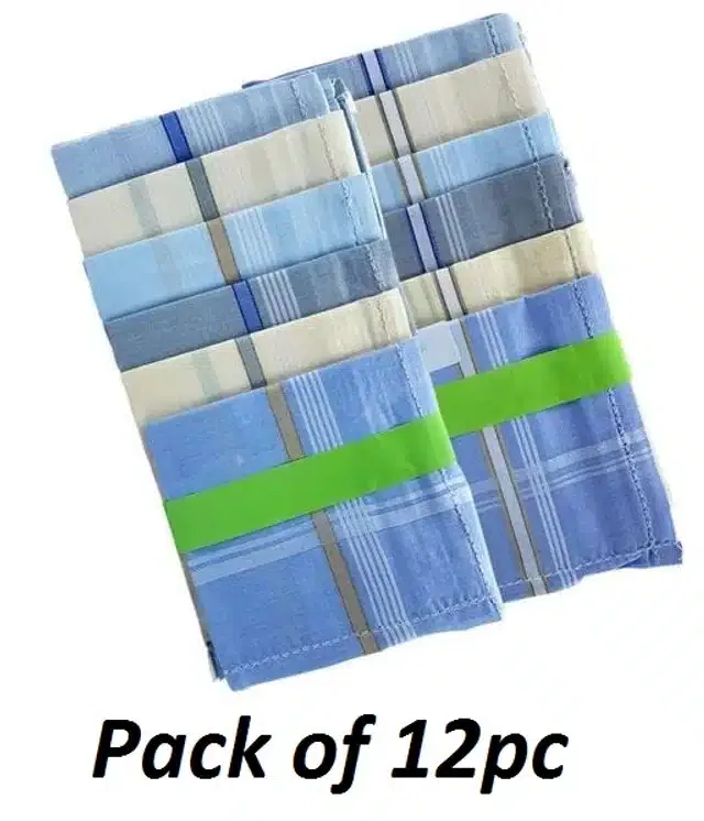 Cotton Blend Handkerchiefs for Men (Pack of 12) (Multicolor, 18x18 cm)
