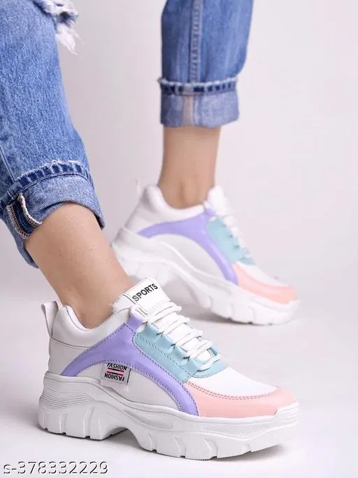 Colorblocked Mesh Sneakers for Women (White, IND-3)