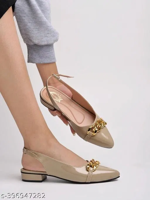 [79] Solid Patent Leather Ballerinas for Women (Beige, IND-4)