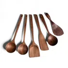 Wooden Cooking & Serving Spoons (Brown, Set of 6)