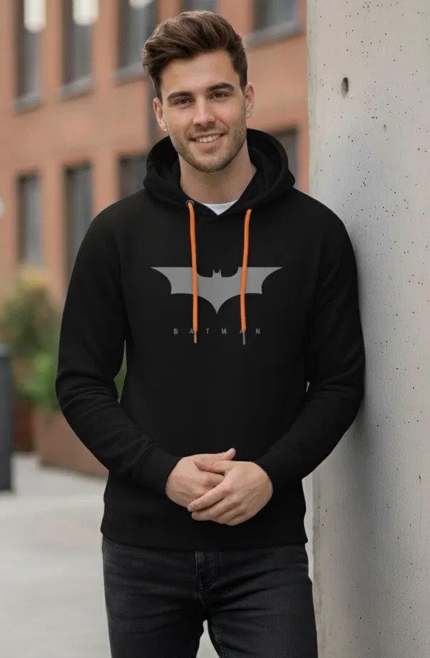 Fleece Printed Hoodie for Men, Black (XL)