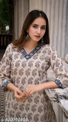 Cotton Printed Short Kurti for Women, Cream 