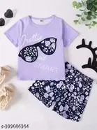 Floral Print Clothing Set for Kids ,Purple & Black 