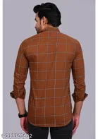 Cotton Blend Checked Shirt for Men, Brown 