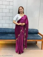Silk Printed Saree for Women, Purple 