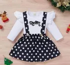 Cotton Blend Printed Dungaree Clothing Set for Girls (White & Black, 0-1 Years)