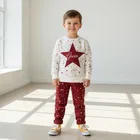 Cotton Blend Printed Clothing Set for Kids, White & Red 