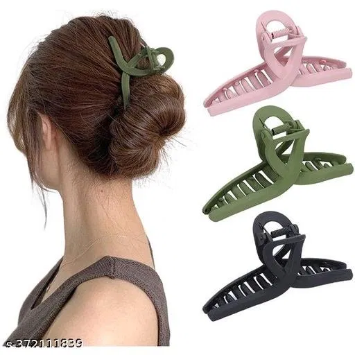 ABS Plastic Hair Clutcher for Women & Girls (Multicolor, Pack of 3)