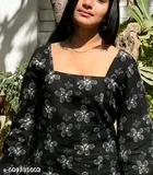Rayon Printed Short Kurti for Women, Black 