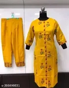 Trendy Cotton Blend Kurta with Pant for Women, Yellow 