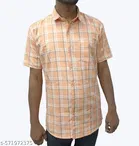 Cotton Blend Checked Shirt for Men, Orange 