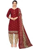 Cotton Blend Floral Kurti with Pant & Dupatta for Women (Maroon, 8XL)