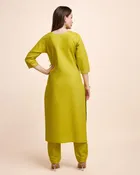 Cotton Blend Solid Kurta with Pant for Women 