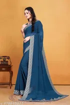 Georgette Solid Saree For Women, Blue