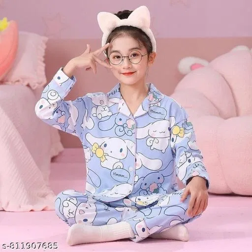 Night Suit for Girls (Aqua Blue, 11-12 Years)