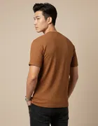 Polyester Round Neck T-shirt for Men, Brown 