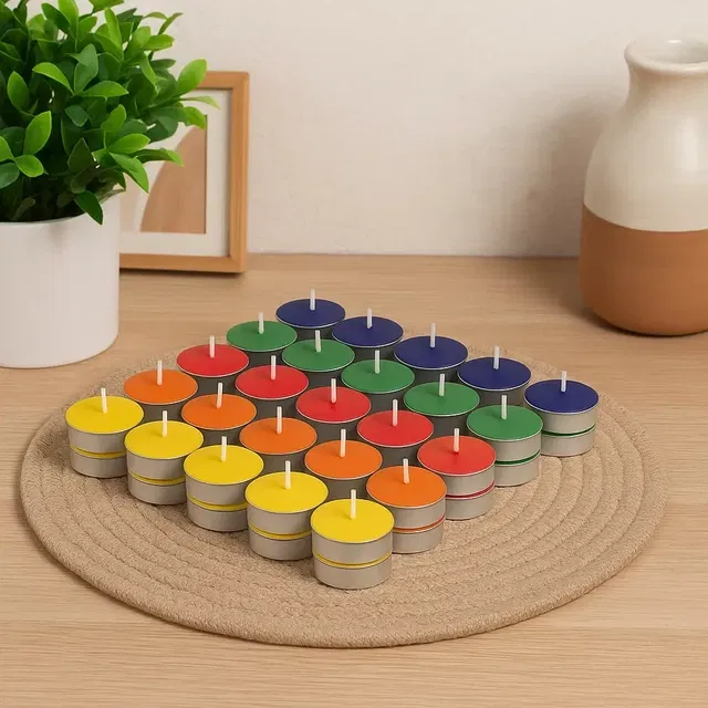 50pcs Colored Wax Tealight Smokeless Candles (Pack of 50)