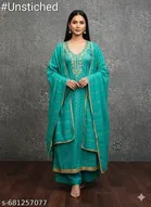 Silk Blend Embroidered Punjabi/All Over Suits Semi-Stitched Suits 