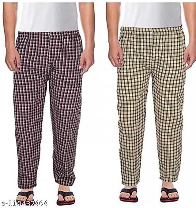 Cotton Trousers for Mens (Yellow & Red, XL) (Pack of 2)