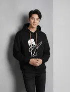 Fleece Printed Hoodie for Men, Black 