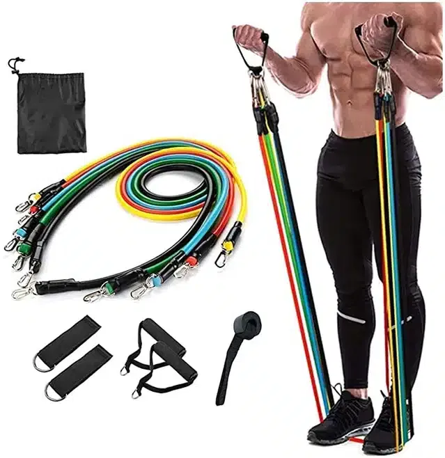 Gym Power Resistance Band Set for Workout (Multicolor, Pack of 11)