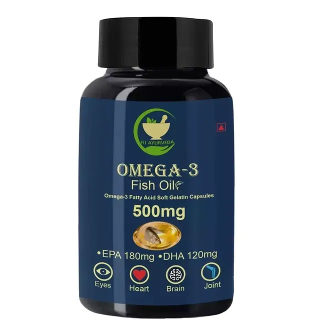 Fij Ayurveda Omega 3 Fish Oil [180 mg EPA + 120 mg DHA, 500 mg, 60 Softgel Capsules]