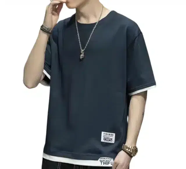 Half Sleeves Casual T-shirt for Men (Blue, M)
