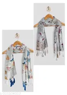 Printed Chiffon Scarves with Tassels for Women, Multicolor, Pack of 2