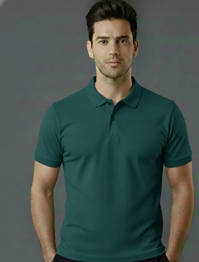Cotton Blend Polo Neck T-shirt for men, Teal (XL)