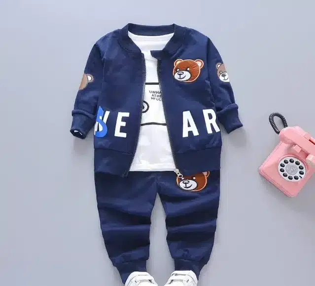 Hosiery 3 Pcs Clothing Set for Kids (Navy Blue & White, 12-18 Months)