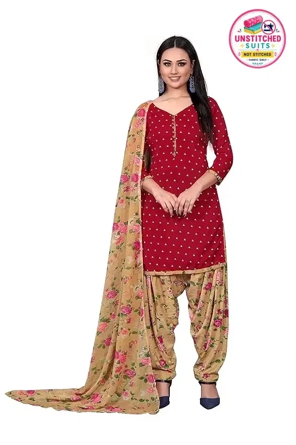 Unstitched Dress Material for Women & Girls (Red)