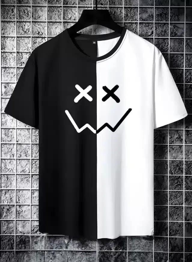Half Sleeves T-Shirt for Men (Black & White, M)