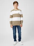 Acrylic Striped Sweater For Boys, Beige & White 