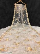 Net Self Design Dupatta for Women, Golden 