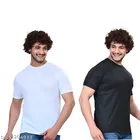 Round Neck Solid T-Shirt for Men (White & Black, S) (Pack of 2)