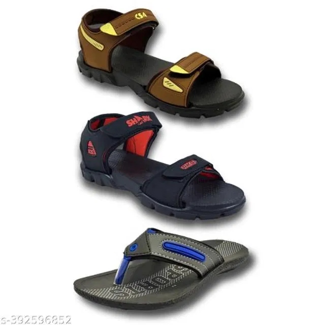 Sandals with Flipflop for Men (Multicolor, 9) (Pack of 3)