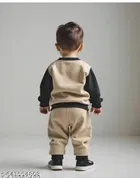 Hosiery Cotton Printed Clothing Set for Kids, Black & Beige 