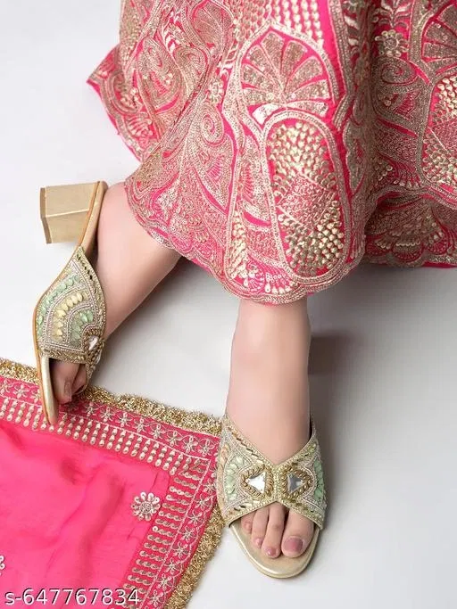 Shoetopia Heel Sandals Golden IND-3