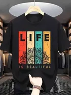 Polyester Printed Half Sleeves T-Shirts For Men, Black 