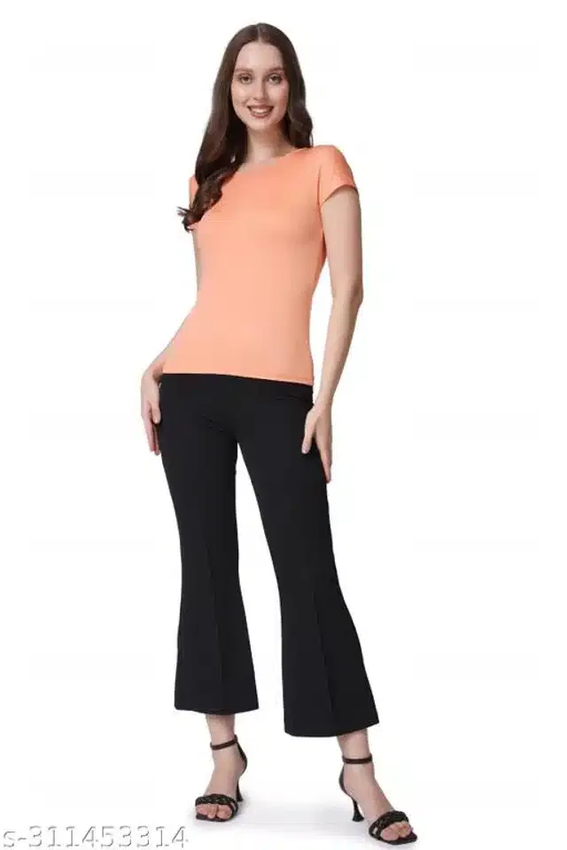Half Sleeves Top & Bottom Set for Women (Peach & Black, L)