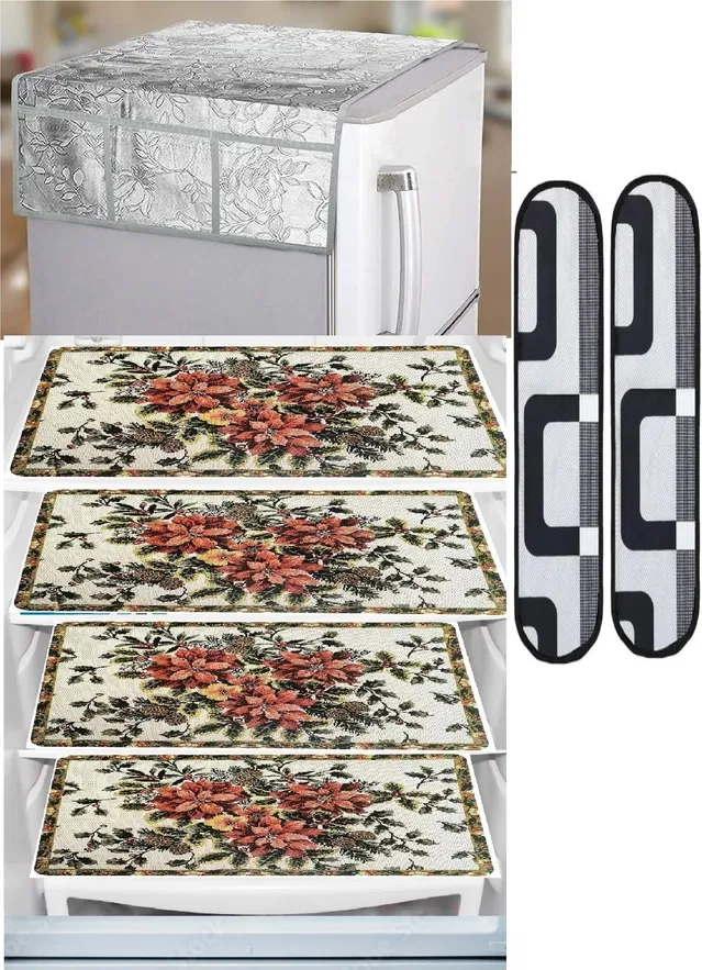 Knit 7 Pcs Fridge Cover Set (Multicolor, Set of 1)