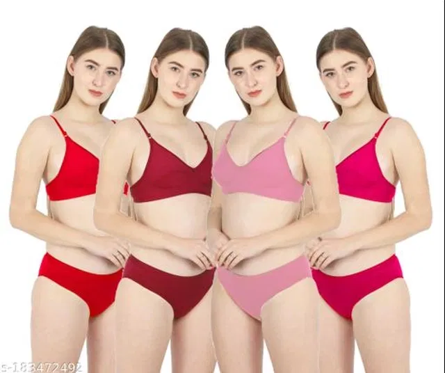 Cotton Blend Solid Lingerie Set for Women (Multicolor, 34B) (Pack of 4)