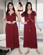 Satin Solid Nightdress for Women (Maroon, M)