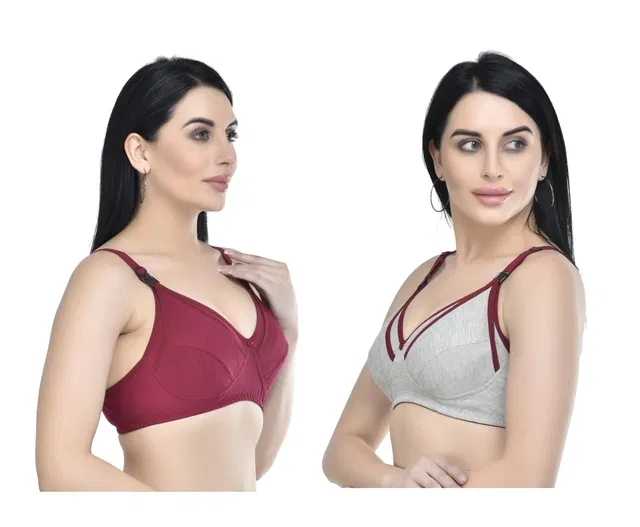 Cotton Blen Solid Non Padded Feeding Bras for Women (Multicolor, 2XL) (Pack of 2)