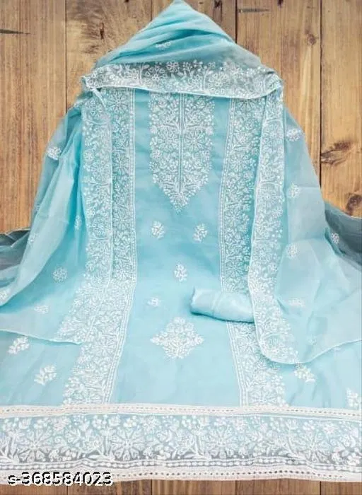 Embroidered Floral Patiala Suits for Women (Blue, Un Stitched)
