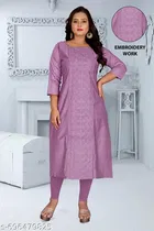 Ethnic Motif Embroidered Chanderi Cotton Kurti for Women 