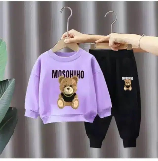 Hosiery Printed Top & Bottom Set for Kids (Purple & Black, 1-2 Years)