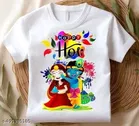 Polyester Holi Print T-shirt For Kids, White 