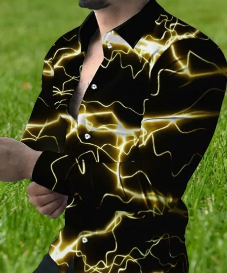 Lycra Printed Shirt For Men, Yellow (L)